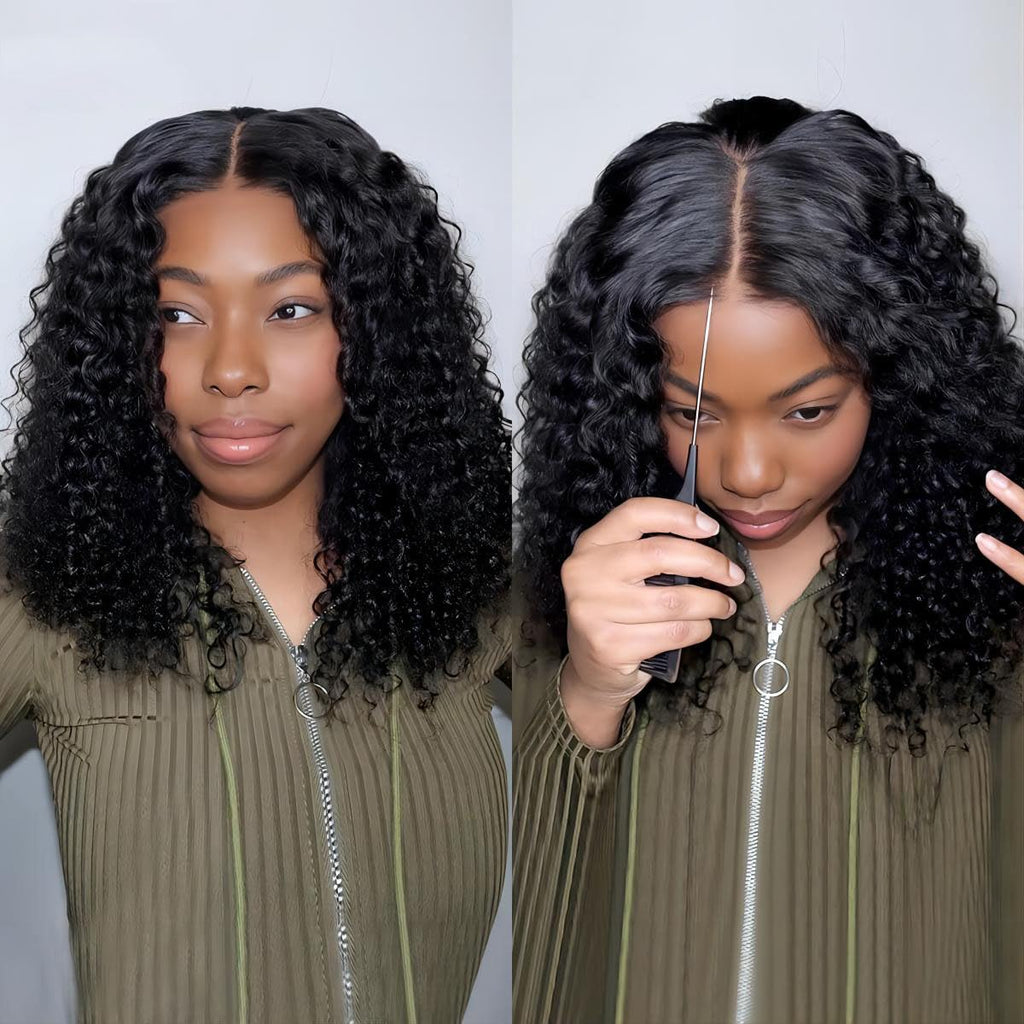 Wear and Go Glueless Wigs Human Hair Pre Plucked Deep Wave Bob Wig Human Hair Lace Front Wigs for Women Upgraded No Glue Pre Cut 6X4 Lace Closure Glueless Wigs for Black Women Human Hair 14 Inch