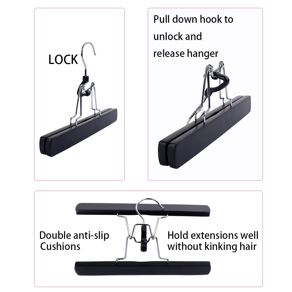 Hair Extensions Hanger with Storage Bag Hairpieces Storage Holder Wigs Carrier Case for Store Style Hair Black Color