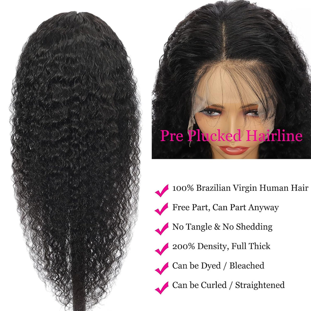 13X6 Deep Wave Lace Front Wigs Human Hair Pre Plucked Frontal Curly Wig Wet N Wavy Natural Hairline with Baby Hair 200% Density HD Lace Front Wigs Human Hair 24 Inch