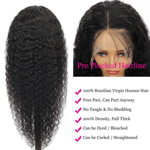 13X6 Deep Wave Lace Front Wigs Human Hair Pre Plucked Frontal Curly Wig Wet N Wavy Natural Hairline with Baby Hair 200% Density HD Lace Front Wigs Human Hair 24 Inch