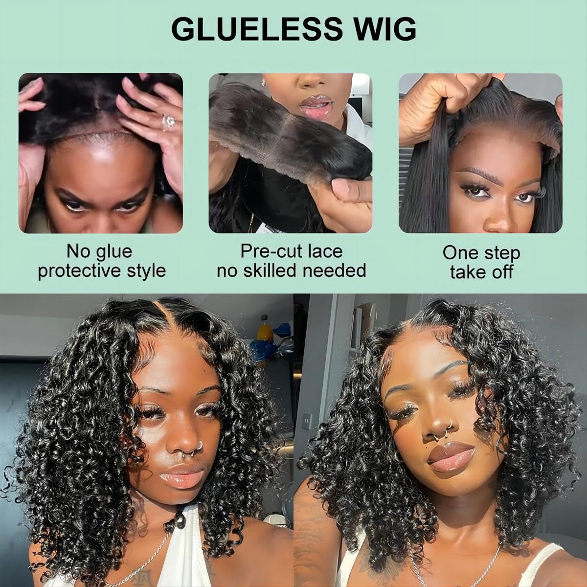 Wear and Go Glueless Wigs Human Hair Pre Plucked Deep Wave Bob Wig Human Hair Lace Front Wigs for Women Upgraded No Glue Pre Cut 6X4 Lace Closure Glueless Wigs for Black Women Human Hair 14 Inch