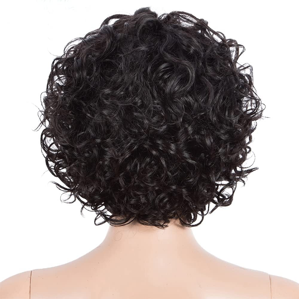 Brazilian Virgin Hair Short Bob Curly Wave Human Hair Lace Front Wigs with Baby Hair Full Lace Wigs Natural Color for Black Women  10Inch 130% Density Lace Front Wig