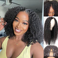 Curly V Part Kinky Curly Human Hair Wig for Black Women V Shape No Leave Out Upgrade U Part Glueless 14Inch