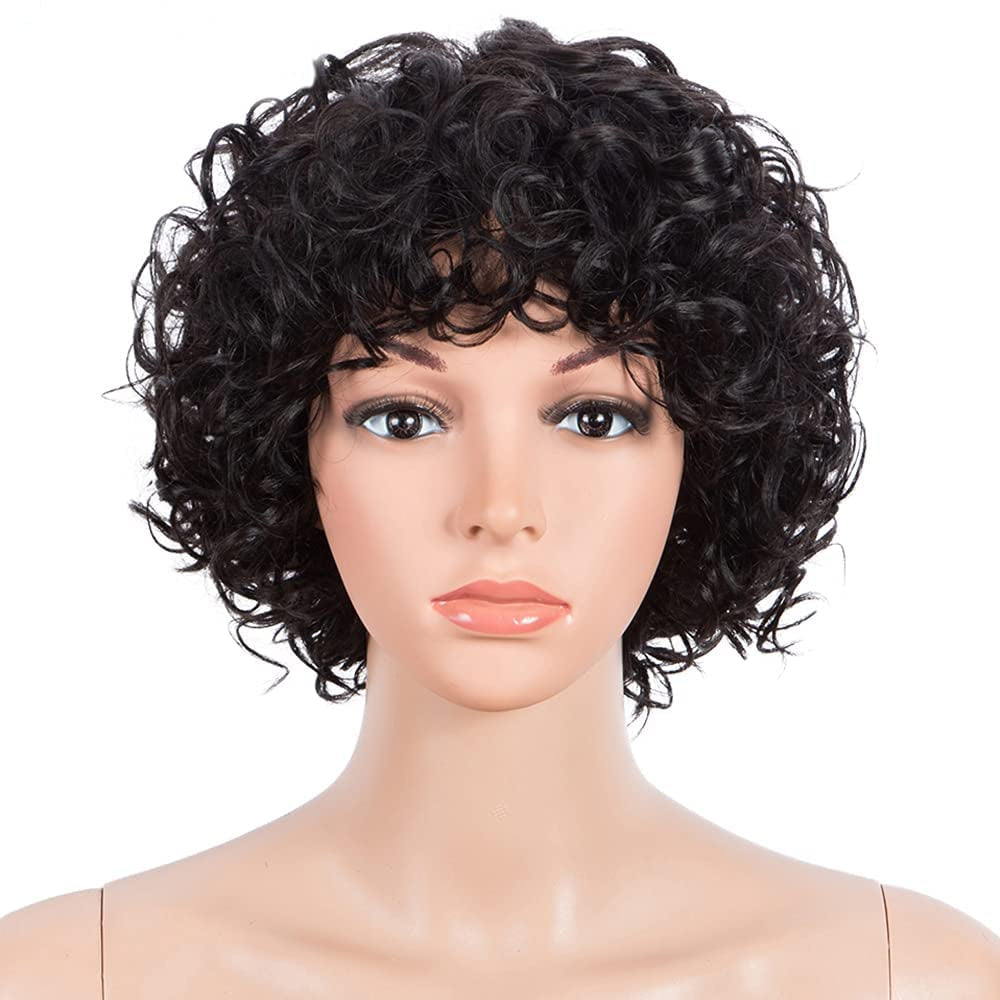 Brazilian Virgin Hair Short Bob Curly Wave Human Hair Lace Front Wigs with Baby Hair Full Lace Wigs Natural Color for Black Women  10Inch 130% Density Lace Front Wig