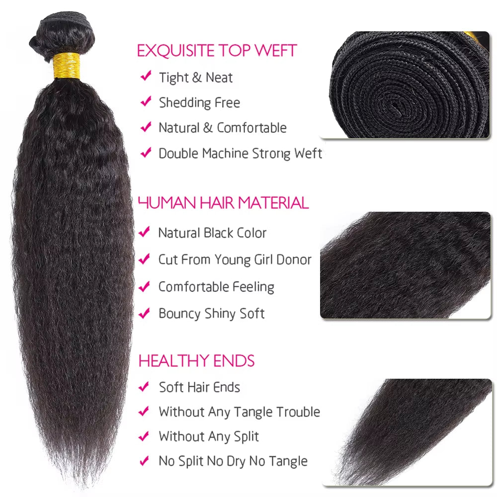 Kinky Straight Bundles Human Hair 1 3 4 Bundles Coarse Yaki Weave Human Hair Bundles Original 100% Human Hair Extensions Sale