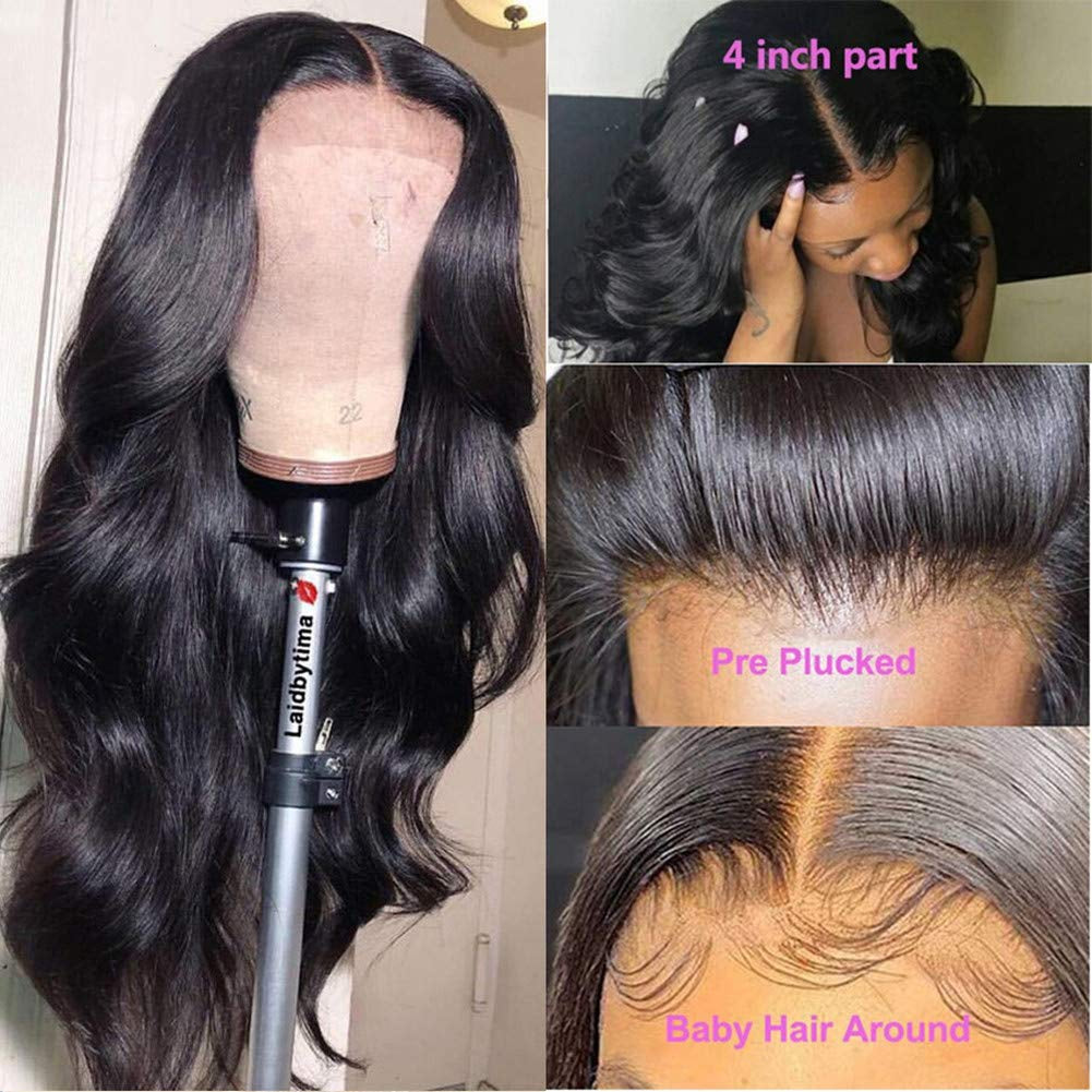 Body Wave Human Hair Lace Front Wigs 13×4 Virgin Remy Human Hair Wigs Brazilian Natural Hairline Pre Plucked 150% Density Lace Frontal Wig with Baby Hair for Black Women (14", Natural Color)