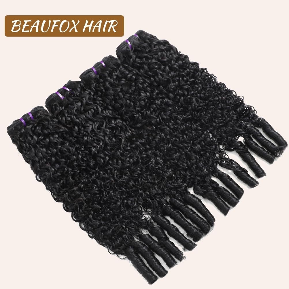 3C4A Burmese Curly Bundles Human Hair 16 18 20 22 Inch 12A Unprocessed Virgin Human Hair Water Wave Bundles with Spiral End Quick Weave Remy Hair Natural Color for Women