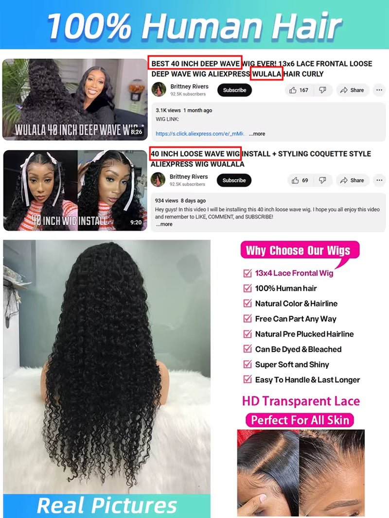 250 Density Deep Wave Lace Frontal Wig 13X4 13X6 360 Hd Curly Human Hair Lace Front Wigs for Women Water Wave Pre Plucked Lace