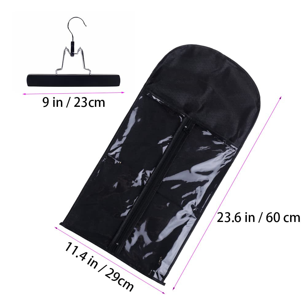 Hair Extensions Hanger with Storage Bag Hairpieces Storage Holder Wigs Carrier Case for Store Style Hair Black Color