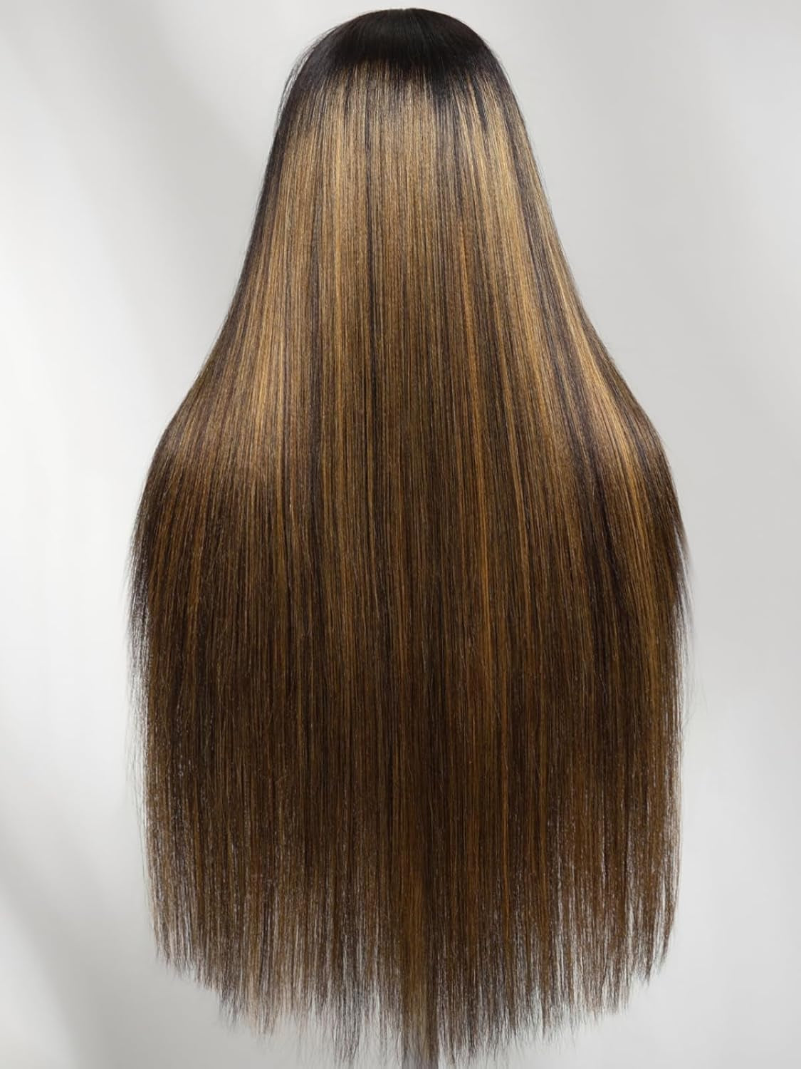 Balayage Brown Highlight 13X4 Lace Front Drawstring Wig Human Hair Yaki Straight Pre Everything Glueless Wigs Pre Plucked Pre Cut Bleached Knots Put on & Go 150% Density 16 Inch