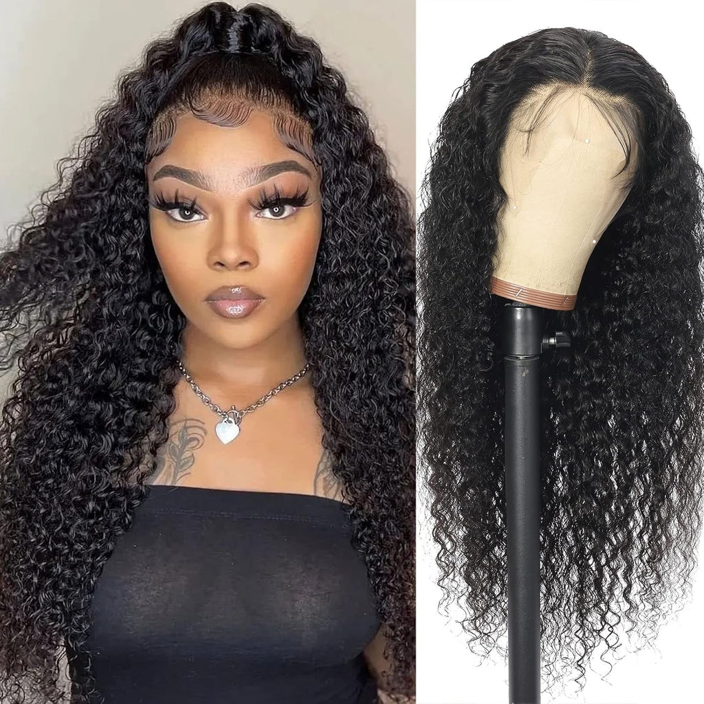 13X6 Deep Wave Lace Front Wigs Human Hair Pre Plucked Frontal Curly Wig Wet N Wavy Natural Hairline with Baby Hair 200% Density HD Lace Front Wigs Human Hair 24 Inch