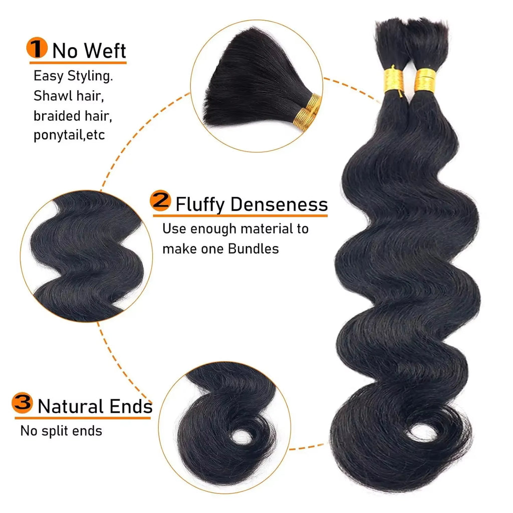 Body Wave 100% Human Hair Bulk No Weft Human Hair for Braid Unprocessed Brazilian Human Hair Virgin Hair Natura Black