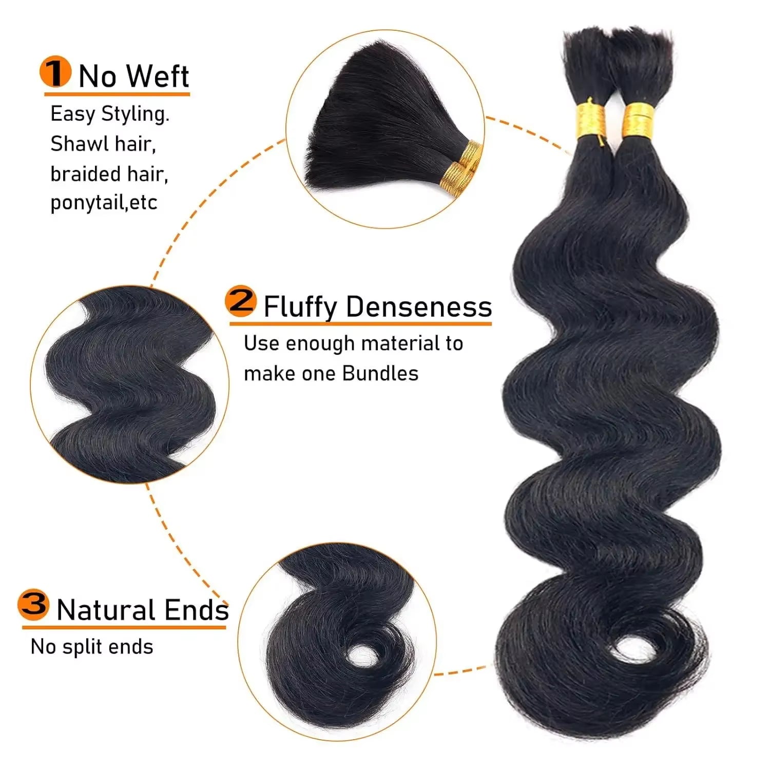 Body Wave 100% Human Hair Bulk No Weft Human Hair for Braid Unprocessed Brazilian Human Hair Virgin Hair Natura Black