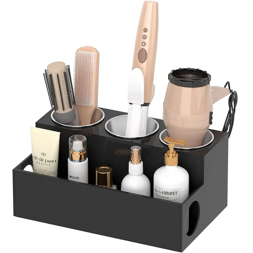 Hair Tool Organizer, Acrylic Hair Dryer Holder and Styling Organizer, Bathroom Countertop Blow Dryer Holder, Vanity Caddy Storage Stand for Blow Dryers, Accessories, Makeup, Toiletries, Black
