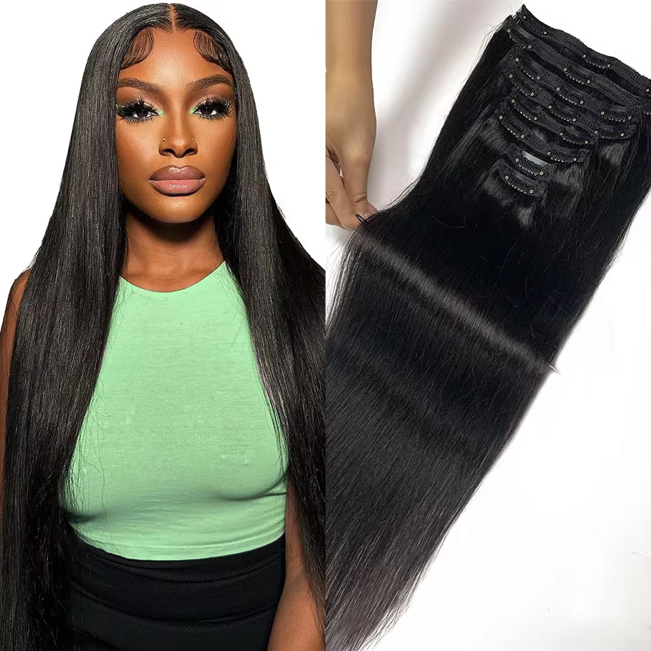 Straight Clip Ins Human Hair Extensions Clip in 100 Human Hair Extensions Hair Full Head Human Hair Clip Ins Hair Natural Color