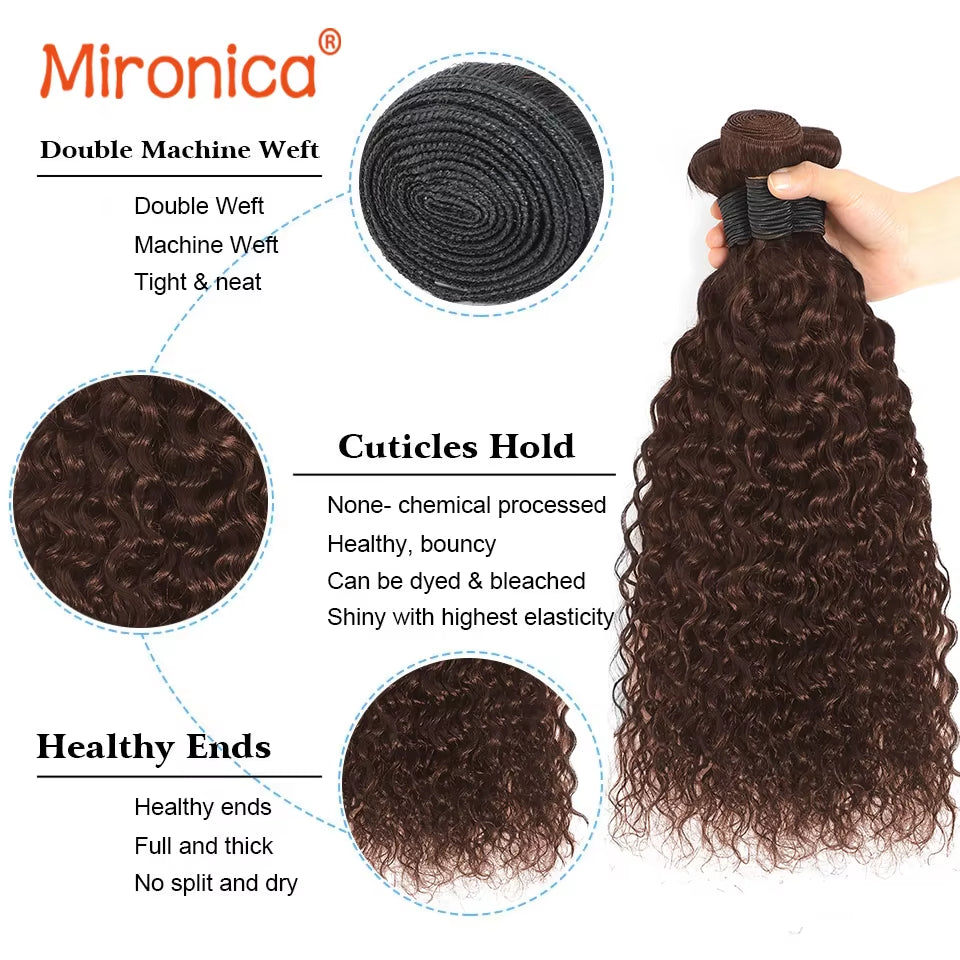 Chocolate Brown Water Wave Brazillian Human Hair 3/4 Bundles Deal Human Hair Weaving Wefts Remy Human Hair Extensions for Women