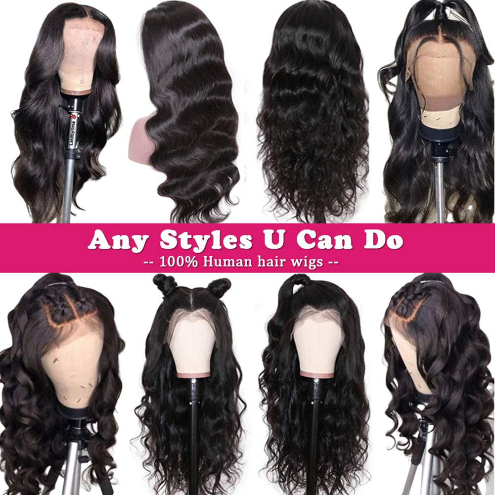 Body Wave Human Hair Lace Front Wigs 13×4 Virgin Remy Human Hair Wigs Brazilian Natural Hairline Pre Plucked 150% Density Lace Frontal Wig with Baby Hair for Black Women (14", Natural Color)