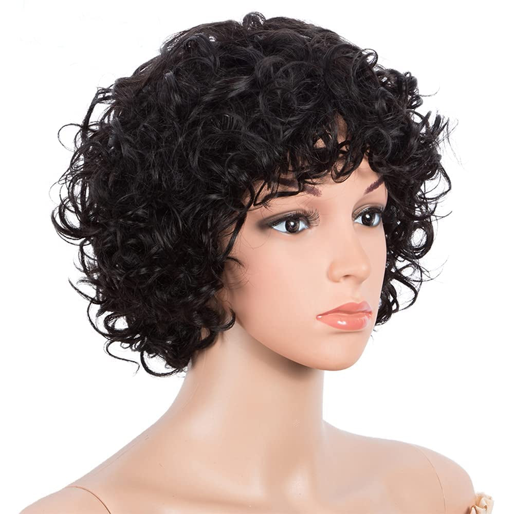 Brazilian Virgin Hair Short Bob Curly Wave Human Hair Lace Front Wigs with Baby Hair Full Lace Wigs Natural Color for Black Women  10Inch 130% Density Lace Front Wig