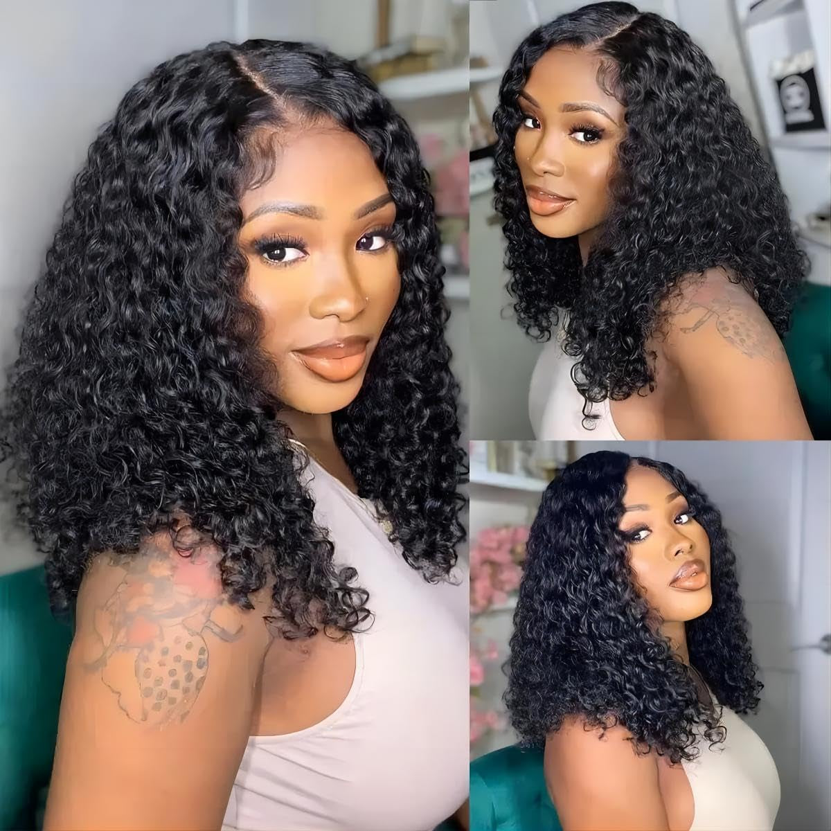 Wear and Go Glueless Wigs Human Hair Pre Plucked Deep Wave Bob Wig Human Hair Lace Front Wigs for Women Upgraded No Glue Pre Cut 6X4 Lace Closure Glueless Wigs for Black Women Human Hair 14 Inch