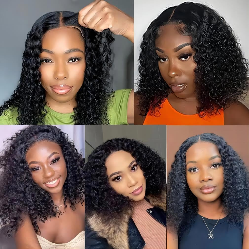 Wear and Go Glueless Wigs Human Hair Pre Plucked Deep Wave Bob Wig Human Hair Lace Front Wigs for Women Upgraded No Glue Pre Cut 6X4 Lace Closure Glueless Wigs for Black Women Human Hair 14 Inch