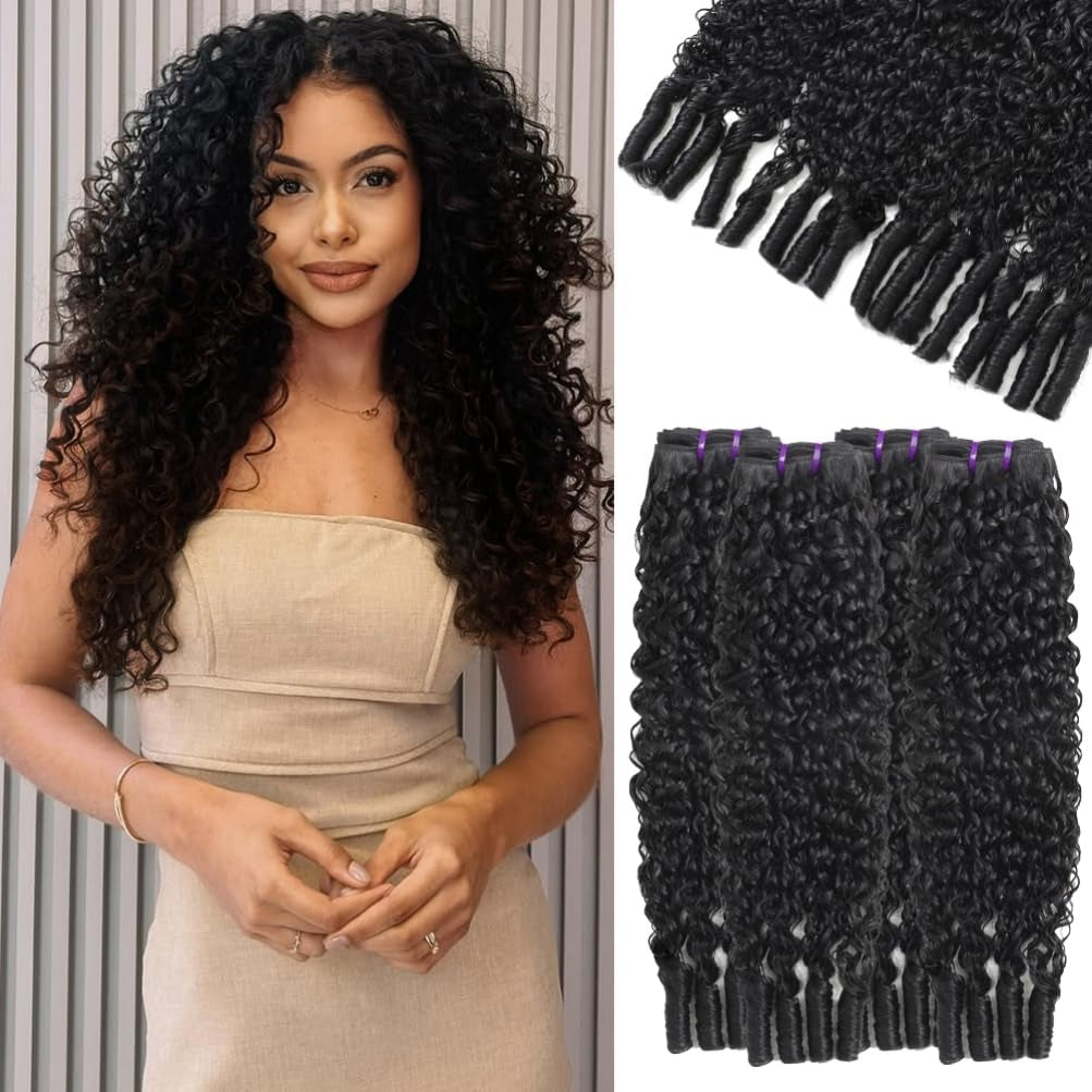 3C4A Burmese Curly Bundles Human Hair 16 18 20 22 Inch 12A Unprocessed Virgin Human Hair Water Wave Bundles with Spiral End Quick Weave Remy Hair Natural Color for Women