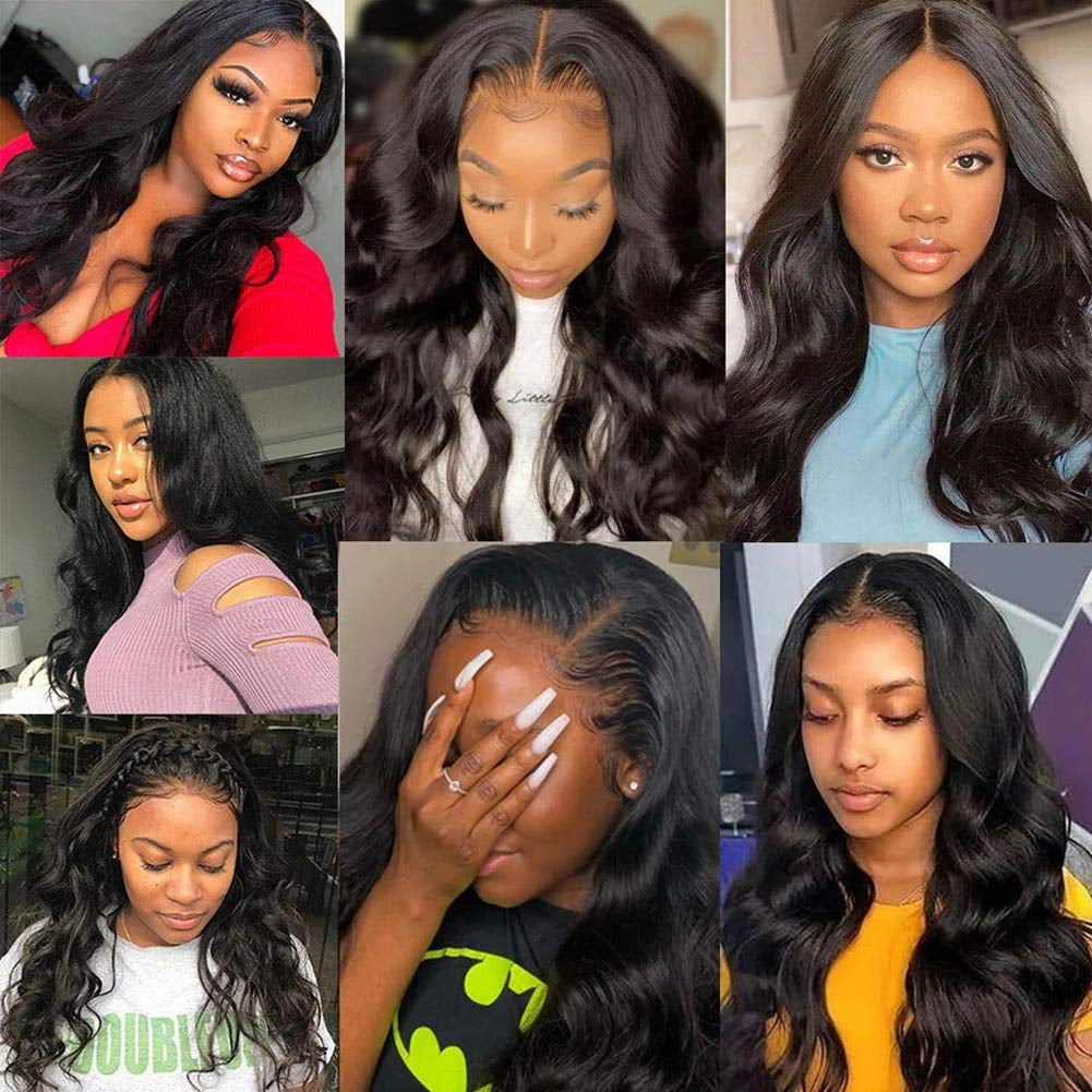 Body Wave Human Hair Lace Front Wigs 13×4 Virgin Remy Human Hair Wigs Brazilian Natural Hairline Pre Plucked 150% Density Lace Frontal Wig with Baby Hair for Black Women (14", Natural Color)