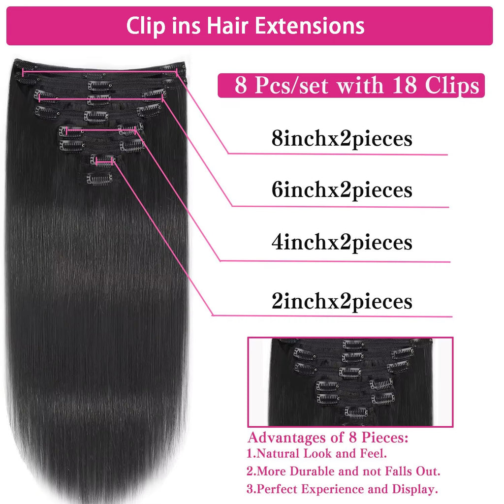 Straight Clip Ins Human Hair Extensions Clip in 100 Human Hair Extensions Hair Full Head Human Hair Clip Ins Hair Natural Color