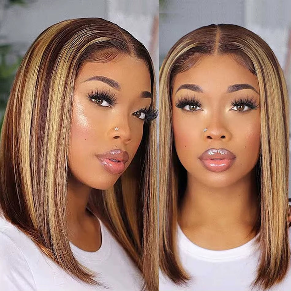Highlight Wig Human Hair Bob Wig Straight Lace Front Wig Human Hair Brazilian Short Bob Human Hair Wigs on Sale Clearance